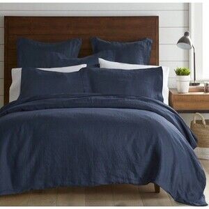 Levtex Home 100% Washed Linen KING Duvet Cover Navy Blue